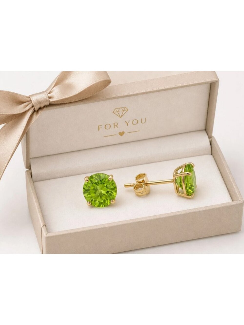 Genuine 1.96 Cts Peridot Stud Earrings 14k SOLID Yellow Gold - Picture 6 of 6